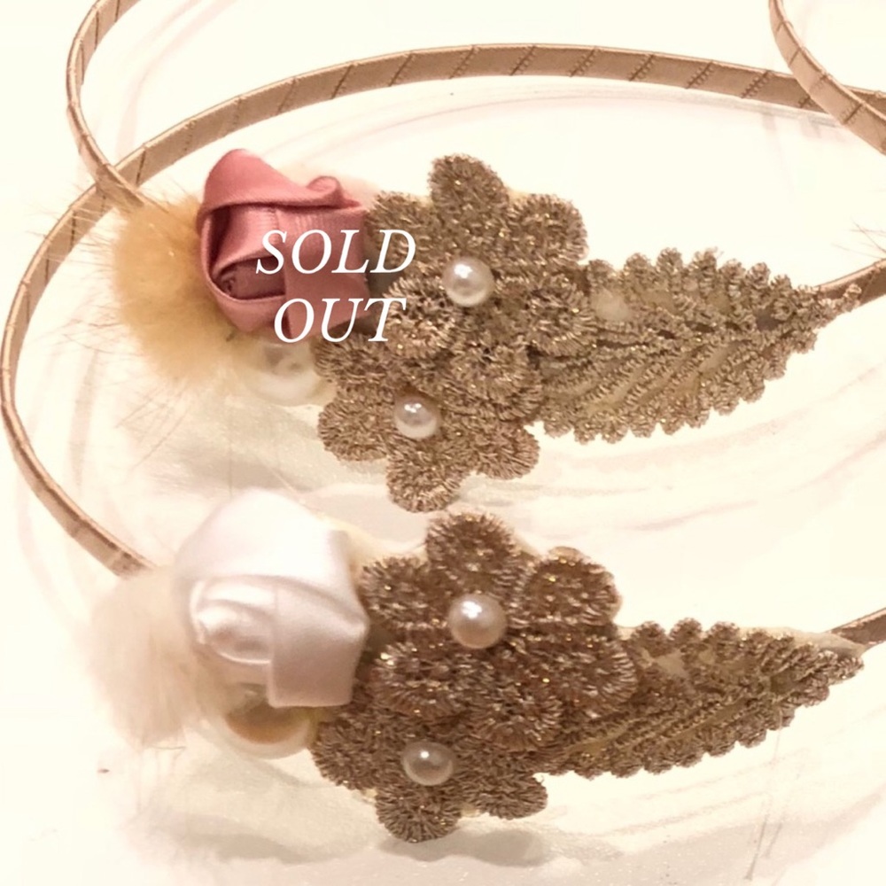 NEW Handmade Rosette, Lace & Fur Pom Pom Headband